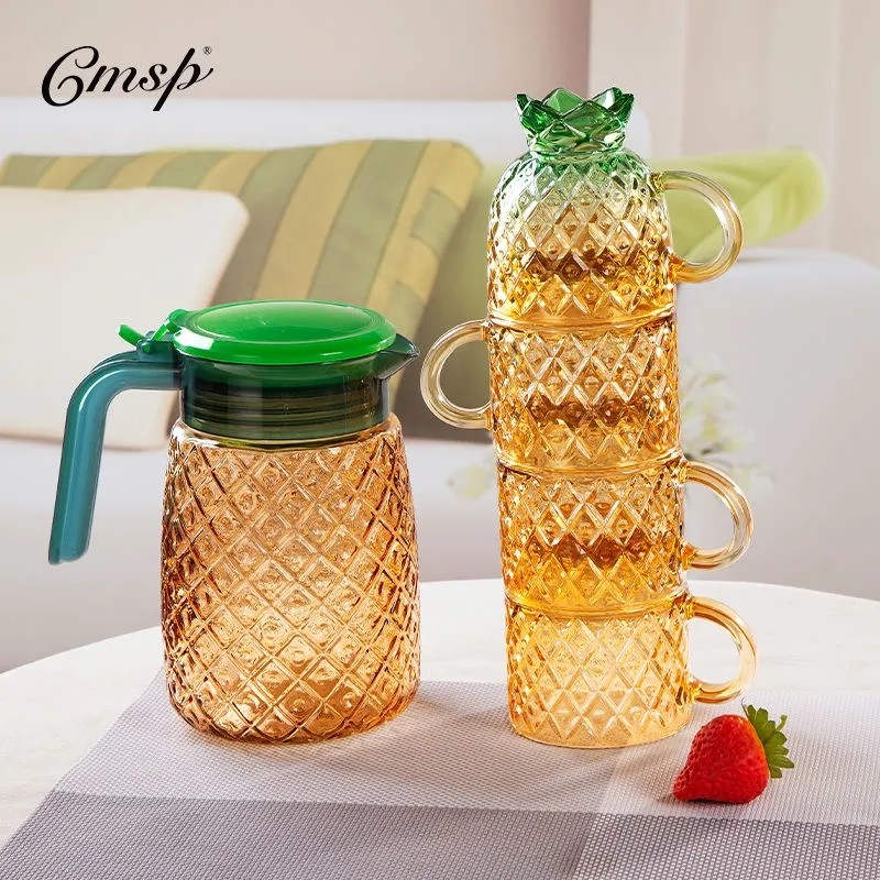 玻璃水杯菠萝杯创意轻奢彩色玻璃杯成套组合叠叠杯套装欧式玻璃杯