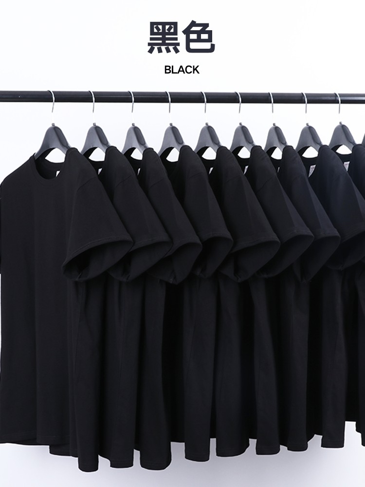 黑色T恤短袖半截袖100%纯棉舒适男女同款宽松